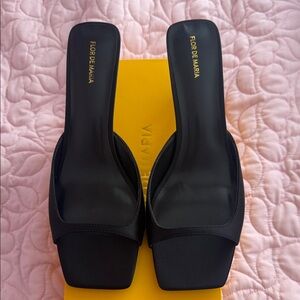 Black Square-Toe Slide Mules